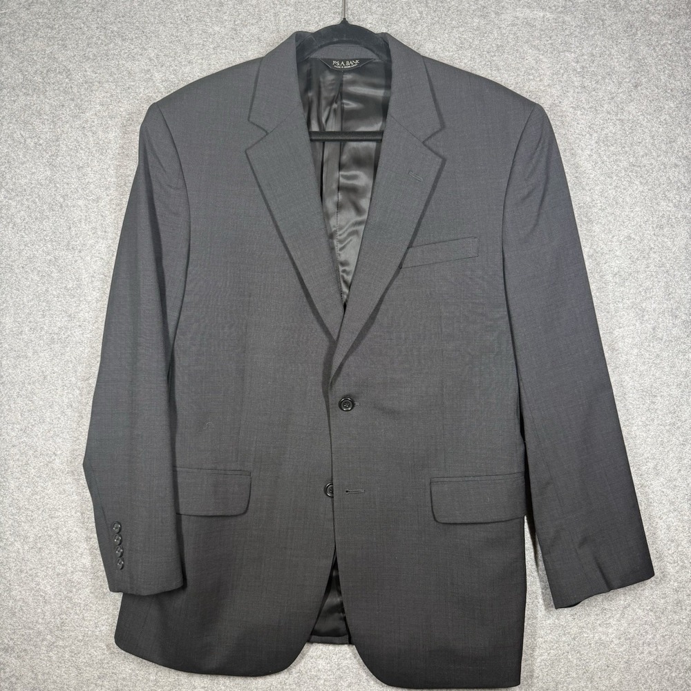 Jos A Bank Mens Blazer 42R Black 100% Wool 2 Button Sport Coat Jacket
